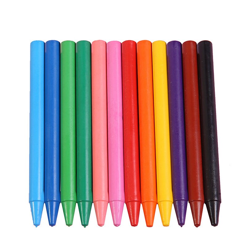 EZONE 12 Candy Colors Crayon Round Plastic Non-toxic Non-dirty hands Crayons For Children Painting Drawing School Office Supply