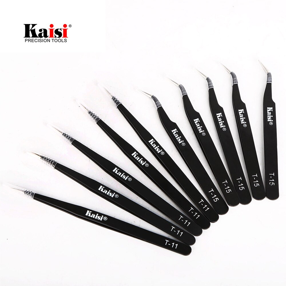 10Pcs ESD Antistatic Tweezers Tool Set High Tip Curved Straight Tweezer Stainless Industrial Precision Repair Tool Kit