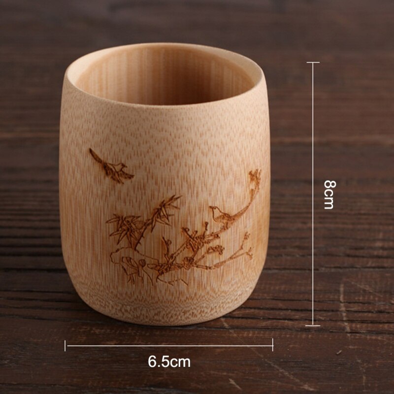Japan Teaism Engraving Tea Cup Natural Bamboo Joint Wine Tea Cup for Home Tea Table Decoration Tea Ceremony Lotus Magpie Cupss.