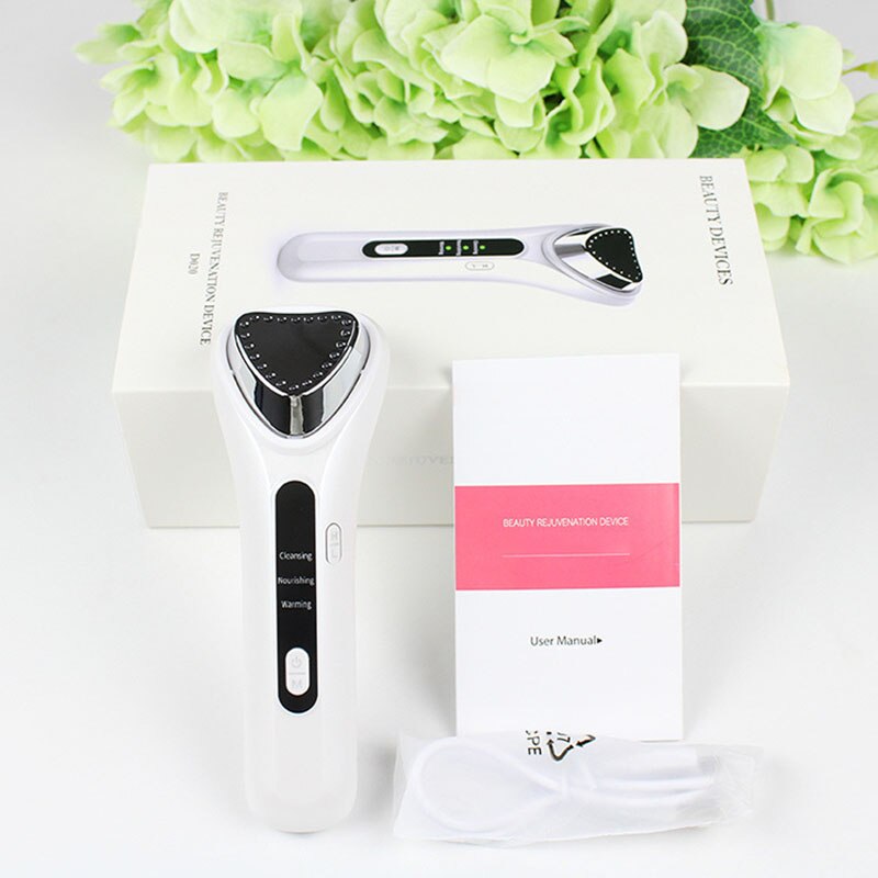 Ultrasonic Ion Vibration Deep Clean Skin Tightening Device Compress Facial Care Device Wrinkle Removal Skin Tightening: With Box