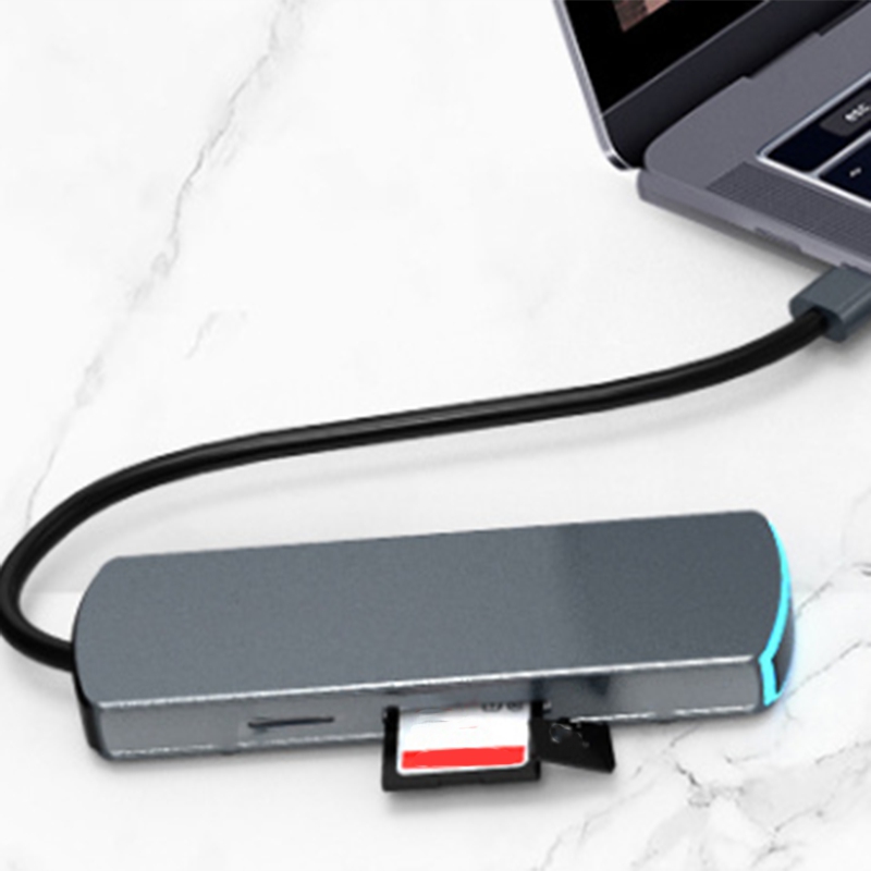 6 In 1 Usb C Hub Usb Multi Hdmi Usb 3.0 Kaarder Reader Adapter Usb Splitter Voor Mac Boek pro Air Usb Dock Type C Hub (Grijs)