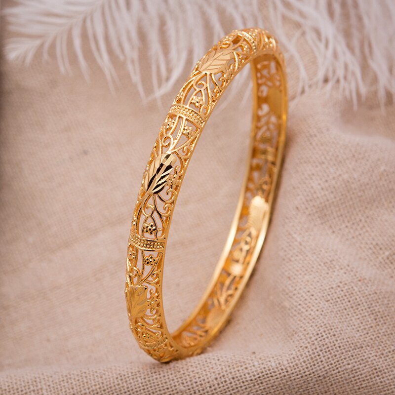 1Pcs/lot Can Open Women Bangles for Women Girl Simple Gold Color leaf Bangles Bracelet Wedding Party Dubai Gold Jewelry