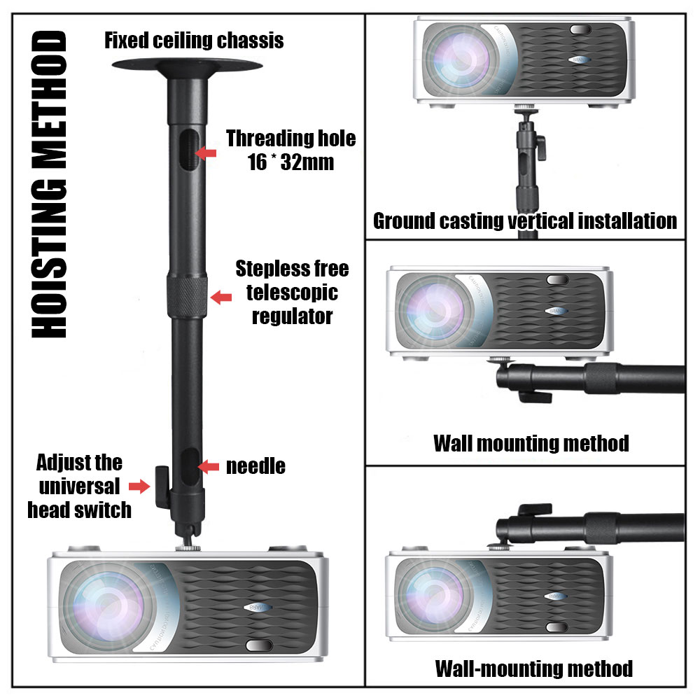 Universal Extended Aluminum Alloy Mini LCD Projector Ceiling Wall Mount Bracket Holder Stand 180mm Length Projection Accessories