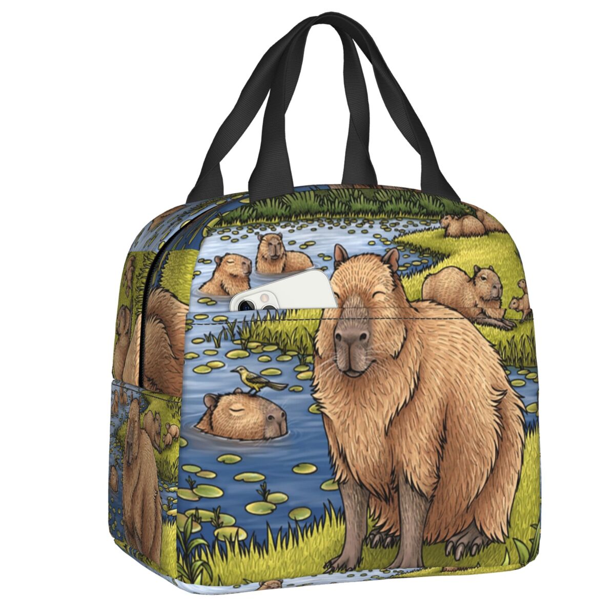 Anpassad capybara isolerad lunchväska för kvinnor läckagesäker kylväska termisk lunchväska kontor picknick resor: Silver-