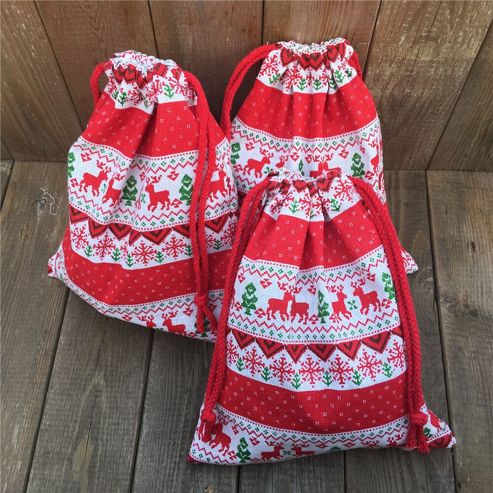 YILE 1 pc Algodão de Linho Com Cordão Saco Do Presente Do Partido Da Árvore de Natal Dos Cervos Do Floco De Neve Vermelho N830d