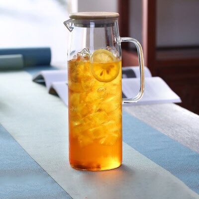 Jarra de vidrio de 1500ml con tapa de madera de bambú, jarra de agua de vidrio, utensilios para el hogar, cocina, comedor y Bar: 1000ml / Clad steel lid