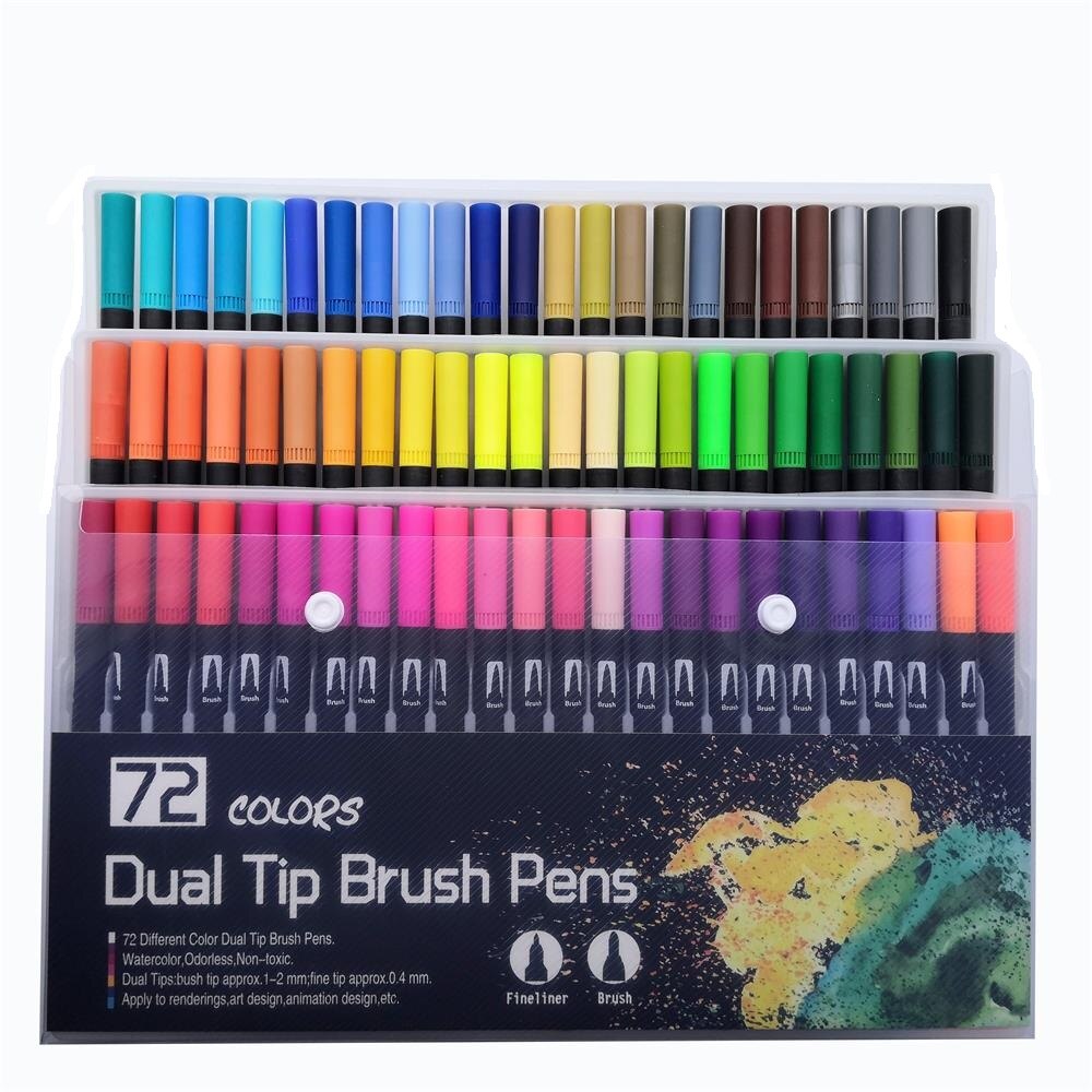 100 farver dobbelt tip kunst børste markør penne akvarel fineliner maleri tegning papirvarer effekt god til farvning af manga tegneserie: 72 farver