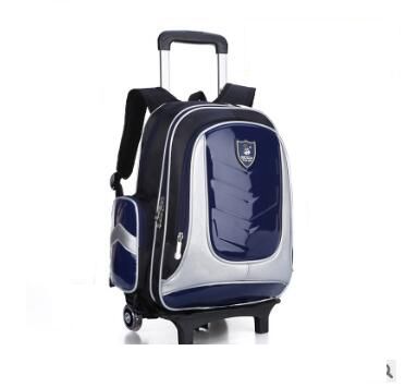 PU School Trolley backpack bag for boys kids wheeled Backpack for School Trolley bag On wheels for kids School Rolling Backpack: 2 wheels blue