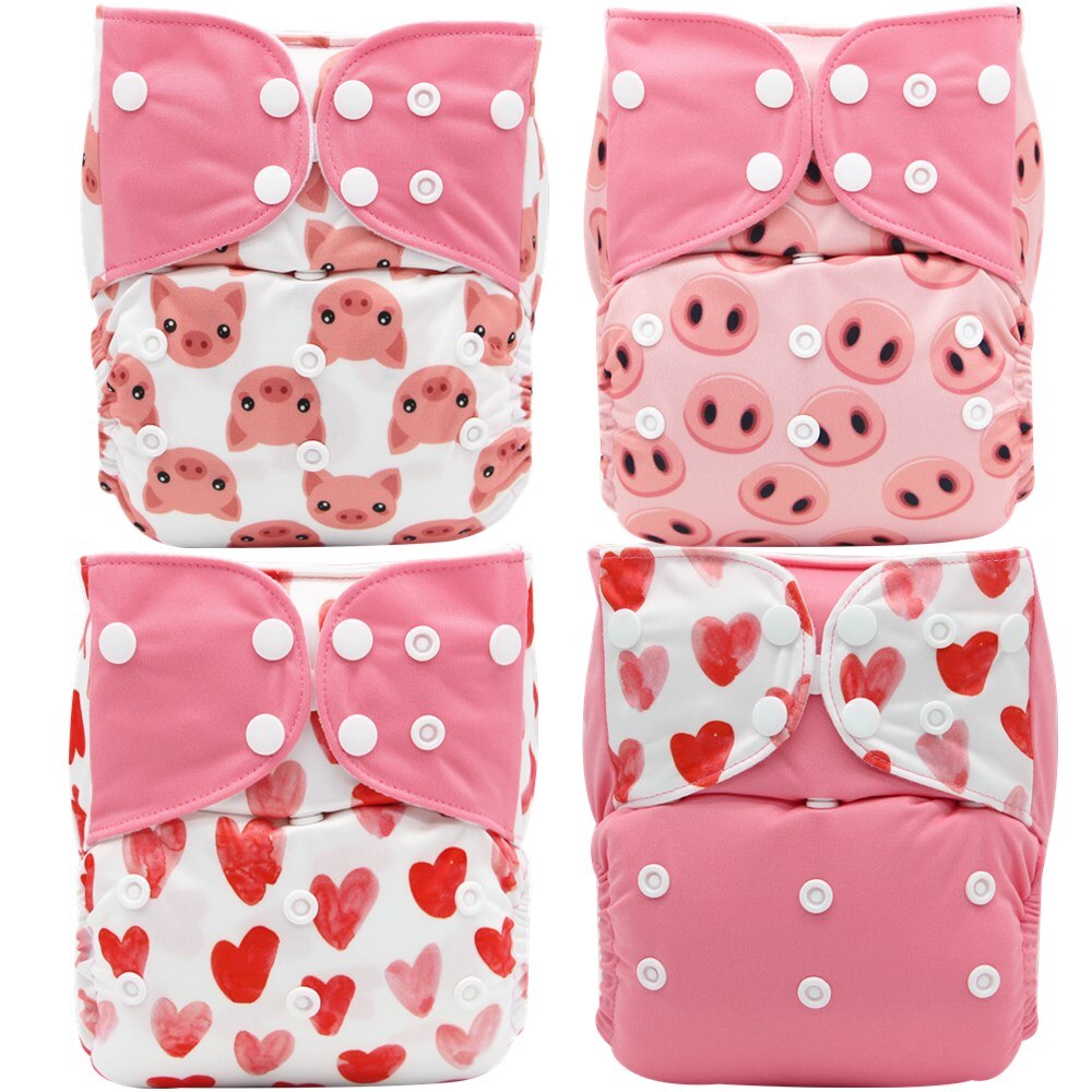 4pcs/pack Baby washable cloth diaper Reusable Nappy Cover Pocket dipers for baby products fralda ecologica couche lavable bebe: F