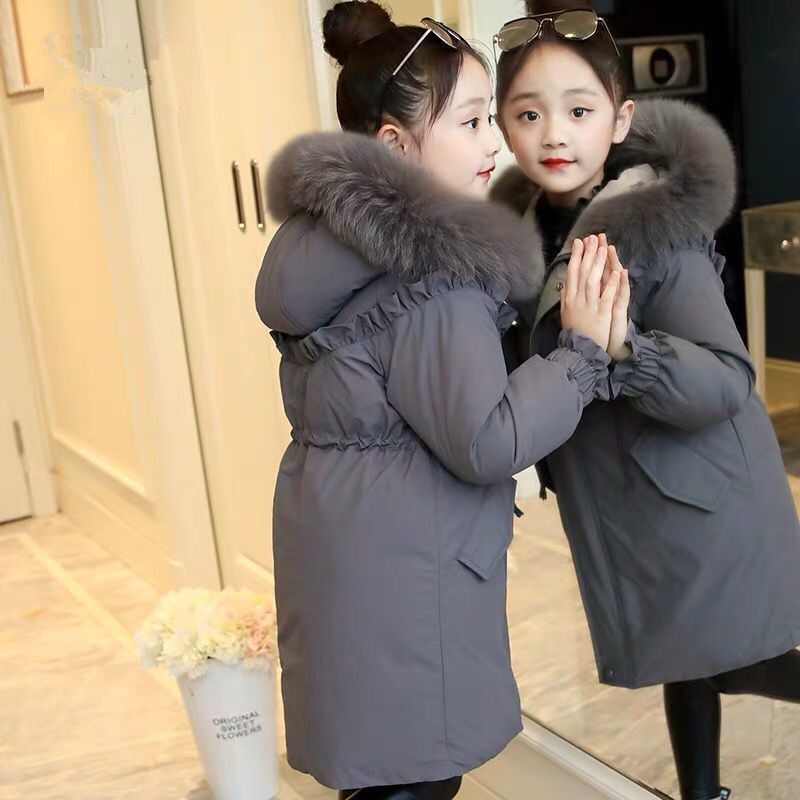 Meisjes Dikke Jas 4-14 Jaar Oude Kinderen Winter Warme Kleding Koreaanse Stijl Medium-Lengte solid Hooded Winter Jassen