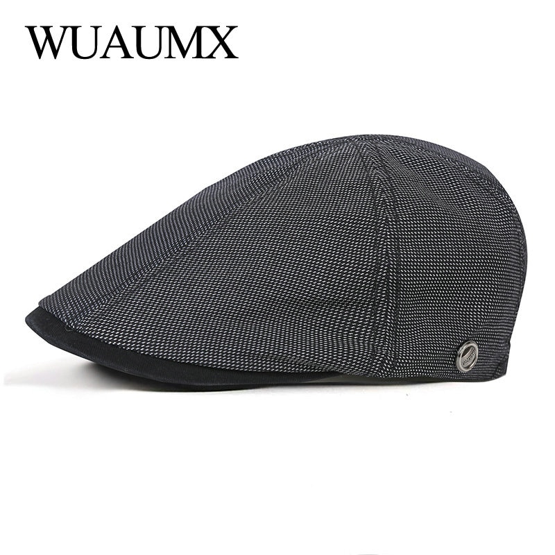 Wuaumx Branded Casual Spring Summer Men Berets Hats Women Newsboy Caps Cabbie Duckbill Ivy Flat Hat Herringbone Caps Adjustable