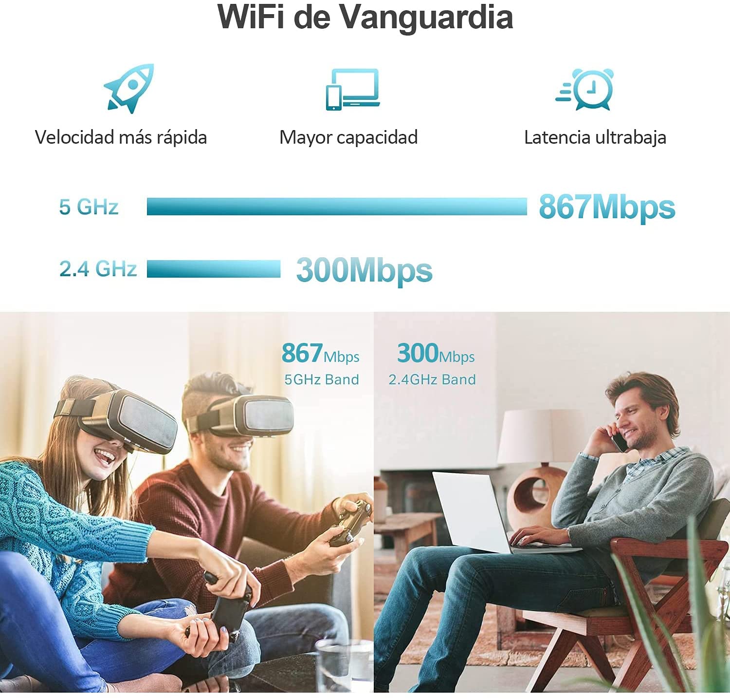 JOOWIN AC1200 Repetidor WiFi 2,4GHz&amp;5GHz Amplificador WiFi WiFi Range Extender WiFi Booster con Ap/Repetidor/Enrutador Modo,WiFi Repeater con 4*3 dBi Antenas y Puerto LAN/WAN