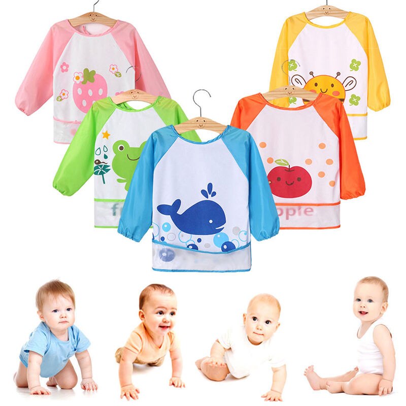 Schattige kinderen baby peuter baby waterdichte lange mouw slab cartoon voeding schort baby boerendoeken