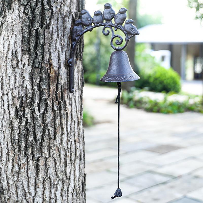 Sino de jantar de fazenda, ferro fundido, sino de parede para igreja, porta frontal, decorativo, sinos de acento de fazenda com 6 pássaros grandes e