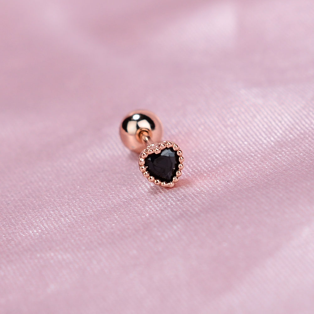 1 Pza lindo minimalista Mini pendiente con forma de corazón brillante cristal colorido CZ tornillo trasero pequeño cartílago Piercing pendiente joyería: Pistola negra plateada