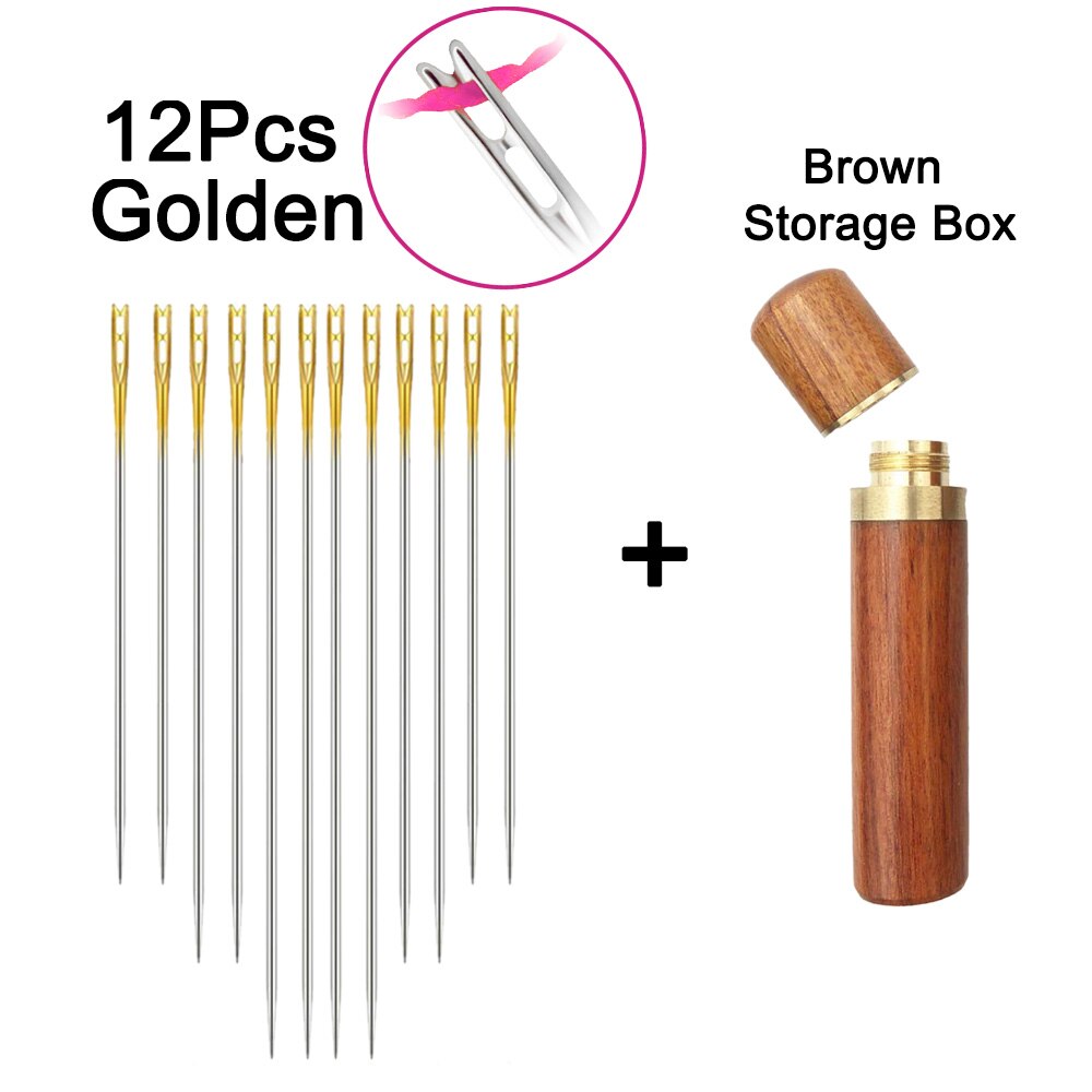 12Pcs/set Elderly Stainless Steel Needle-side Hole Blind Needle Household Sewing Hand Sewing Needles Threading Apparel Sewing: Golden B Set 1
