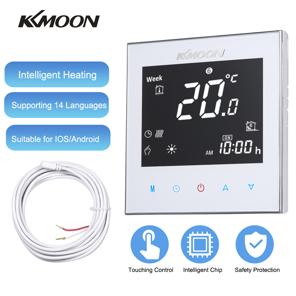 Kkmoon digital gulvvarme termostat til elvarmesystem gulvluftsensor wifi hjem stuetemperatur controller: Hvid ingen wifi