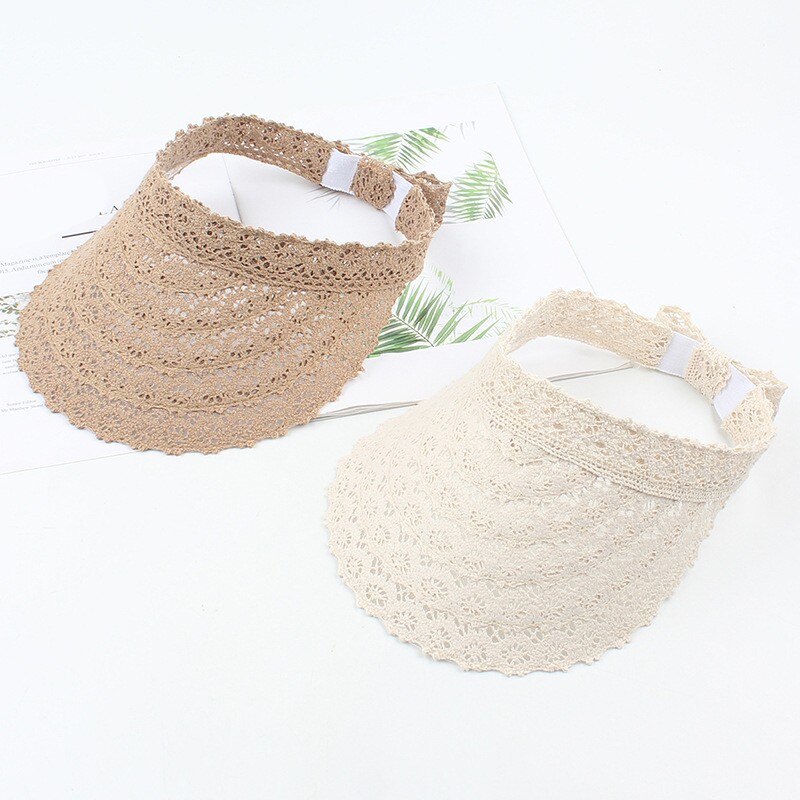 Kant Stro Zonneklep Hoed Anti Uv Brede Rand Piekte Cap Ademend Hollow Top Zomer Hoeden Opvouwbare Zonnebrandcrème Caps Vrouwen meisjes