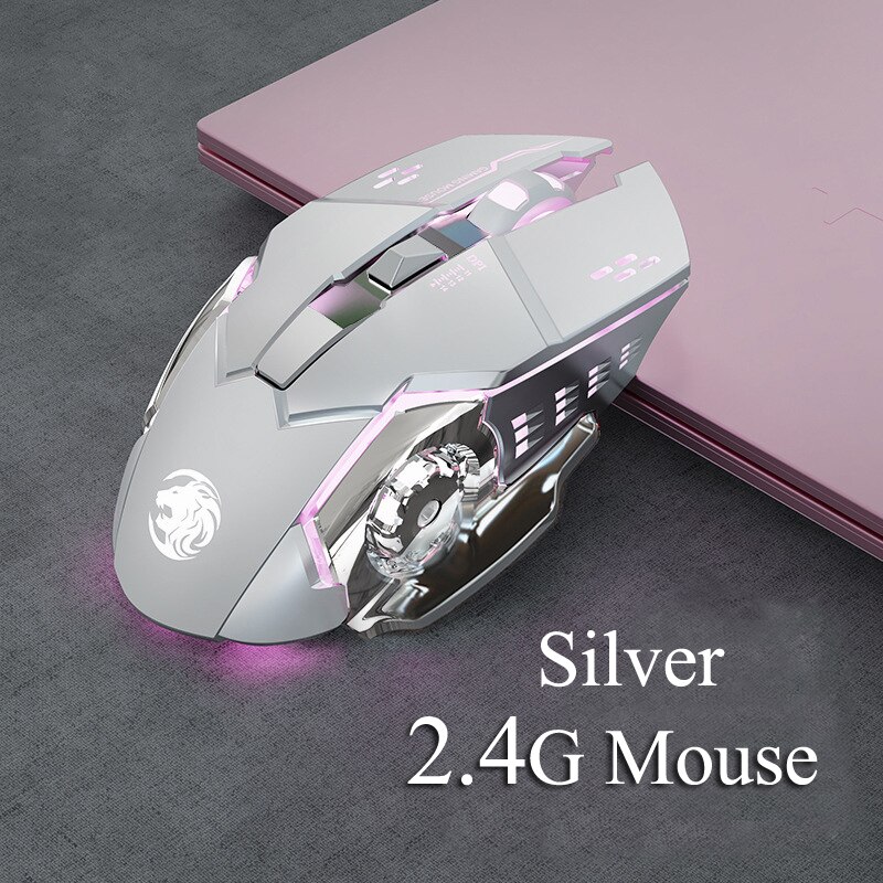 Wireless Mouse Rechargeable Mechanical Gaming Gaming Bluetooth Mute Silent Mouse for PC Laptop Tablet iPad Huawei Xiaomi Samsung: Silver grey 2.4G