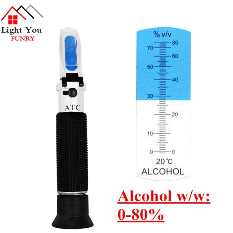 Handheld alcohol tester refractometer (0-80%) oenometer monitor detector of liquor meter with ATC