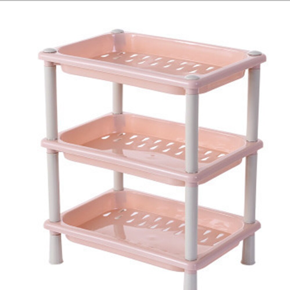 1 pcs Stackable 3-layer Kitchen Shelving Kitchen Storage Rack for Kitchen Bathroom Living Room: Pink B
