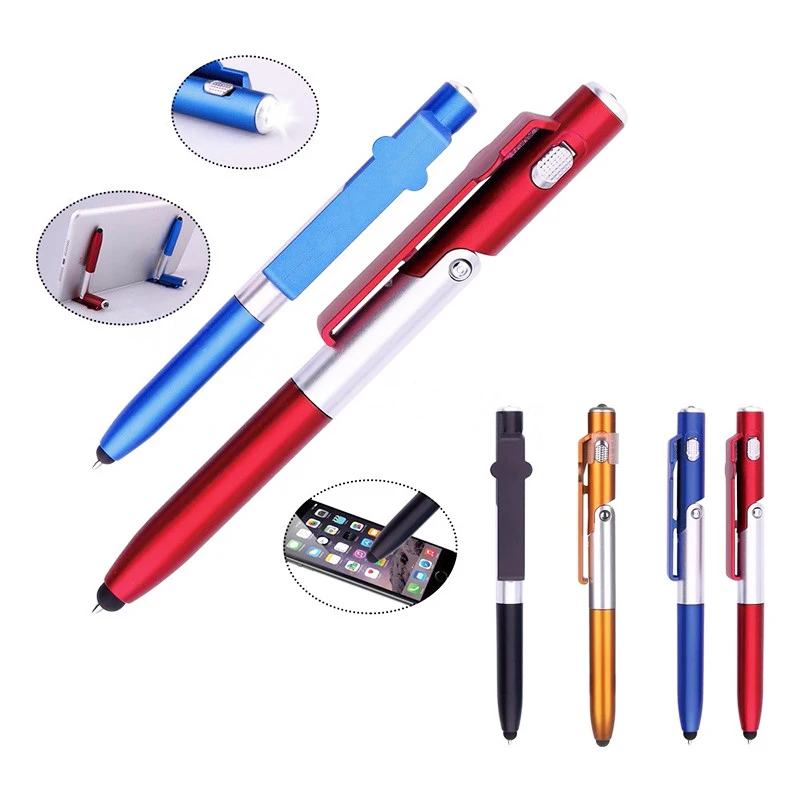 4-in-1-Multifunktions-Kugelschreiber mit LED-Licht, zusammenklappbarer Telefonhalter, Nachtlesen, Schreiben, Bleistift, Büro, Schule, Studenten, Schreibwaren