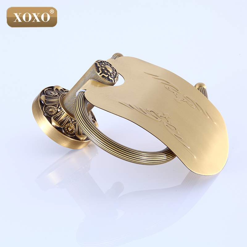 XOXO Bathroom Toilet Paper Holder With Cover Antique Brass Roll Tissue Rack Carved Pattern Base Paper Shelf Wall Mounted15086B