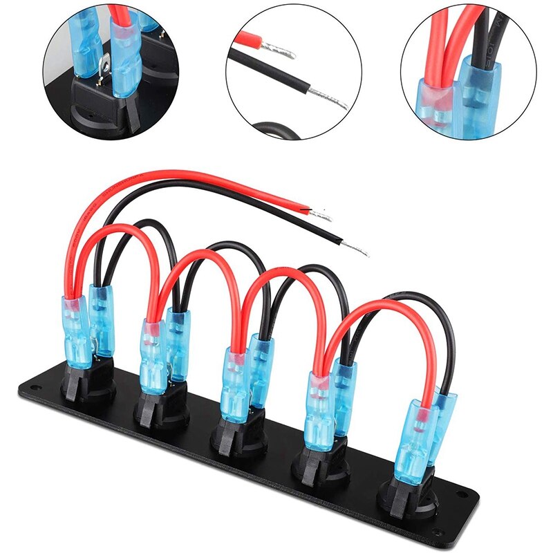 Rocker Switch Panel with 5 On-Off Pre-Wired Toggle Switches for 12V 24V Car Vehicle Trailer Truck SUV Marine Boat RV Ship