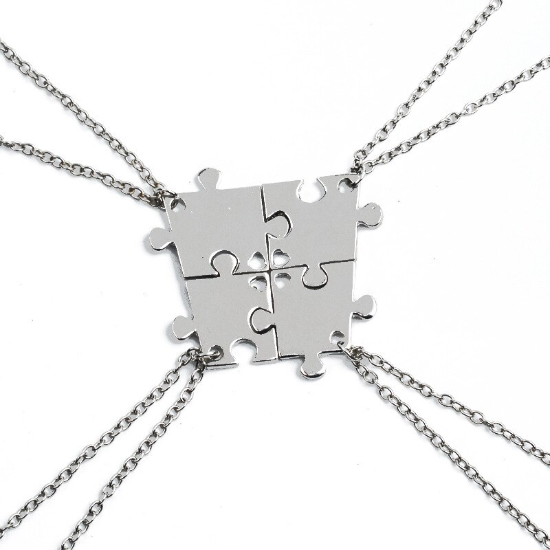 Necklace Set For Friends Interlocking Jigsaw Puzzle Pendant Necklace Friendship Jewelry BFF Necklaces Best Friends Forever For 4: style 3