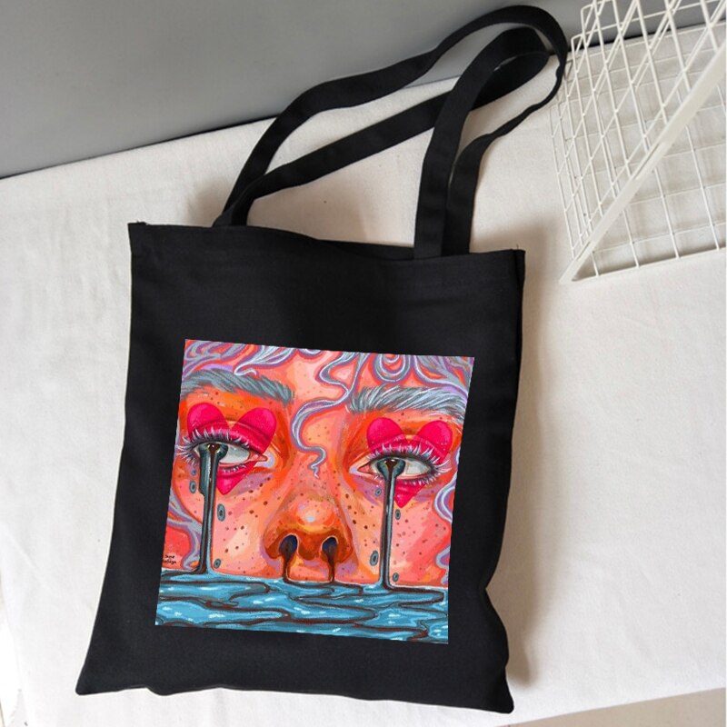 Cartoon Harajuku print canvas bag gothic casual large-capacity shopper bags Hip-hop punk Vintage Y2K women shoulder bag