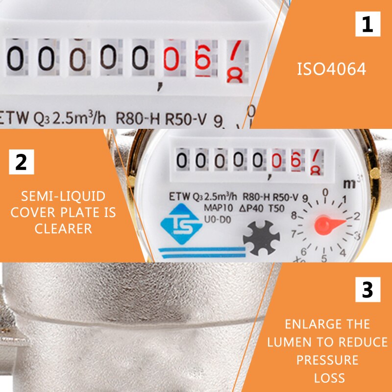 Digital Display Water Meter Household Mechanical Rotary Wing Cold Water Meter E-type Pointer Combination Meter Flow Meters