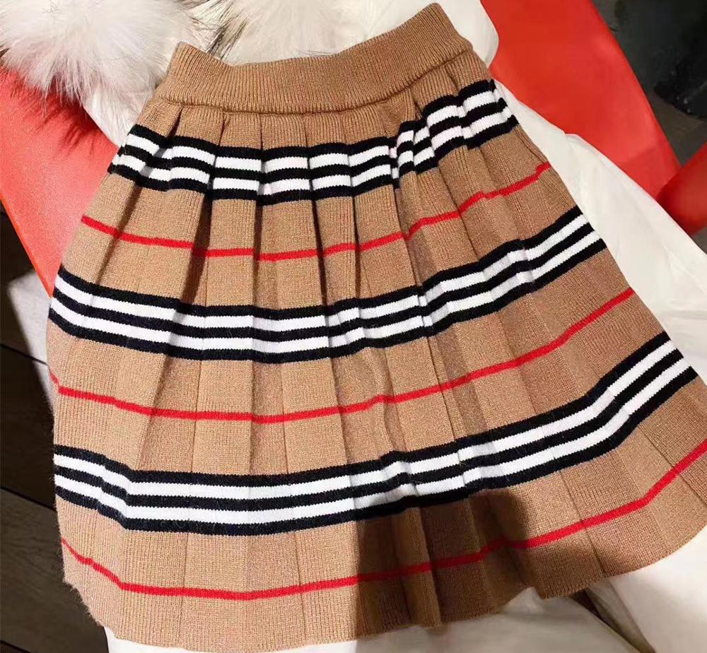 Knitted Brown Stripe Skirt For Girls Clothing 100-160CM: 4T-110CM