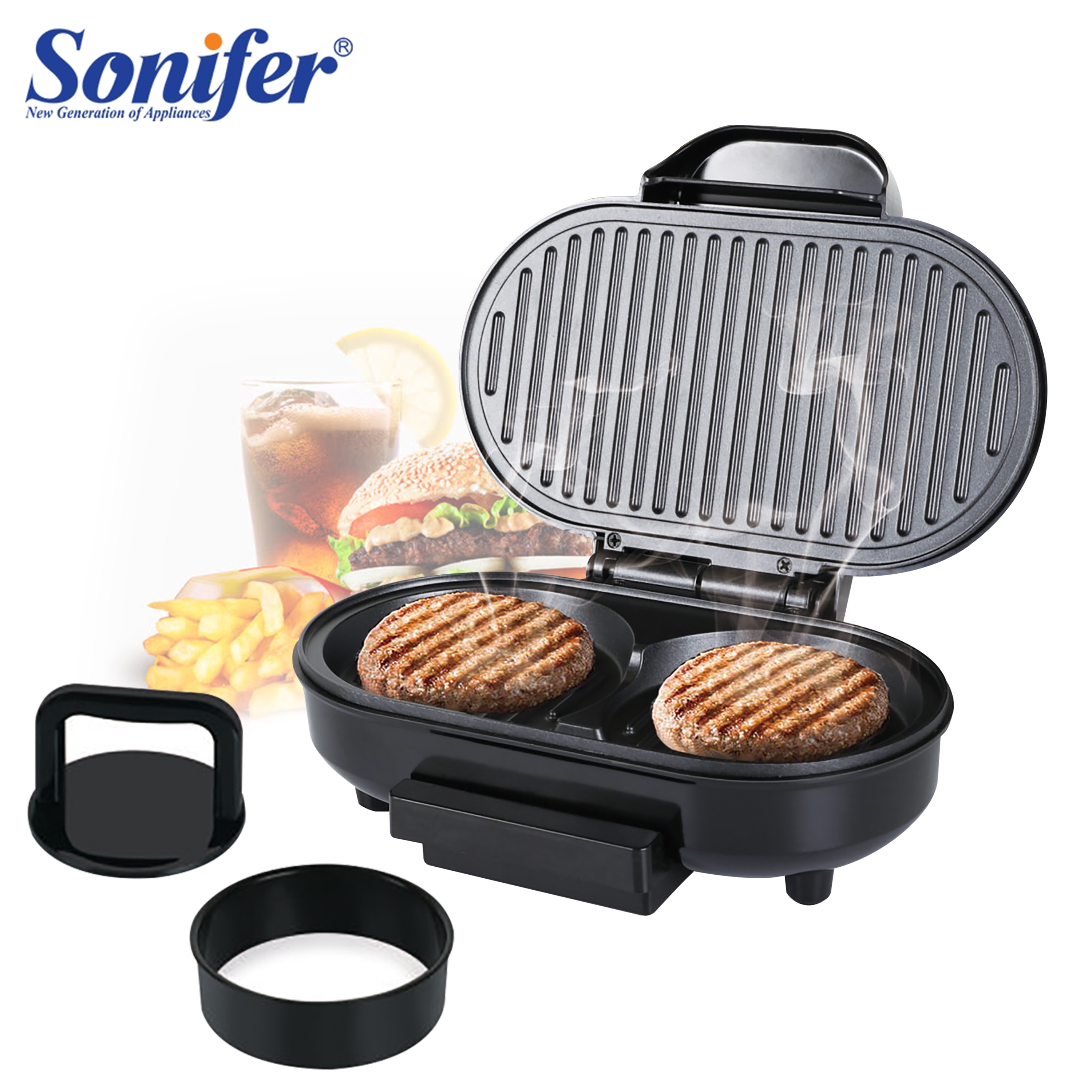 Elektrisk hamburger maker køkken morgenmad non-stick kogeplader hamburger kød oksekød grill burger presse patty maker sonifer