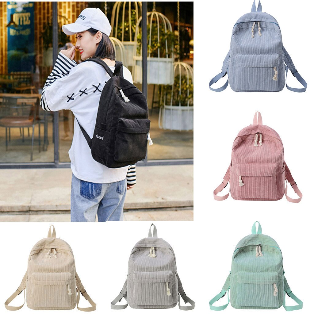 OCARDIAN Preppy Style Soft Fabric Backpack Female Corduroy School Backpack For Teenage Girls Striped Backpack Women May14