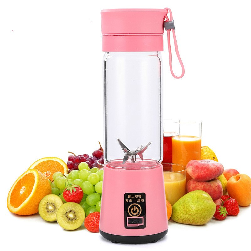 Bærbar blender juicer kop elektrisk usb genopladelig smoothie blender håndholdt juicer kop lille blender mini køkken mixer: Lyserød