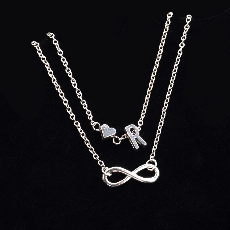 Heart Infinity Female Anklets Silver Color 26 Initial Letter Beach Foot Ankle Chain Bracelets for Women Jewelry: R