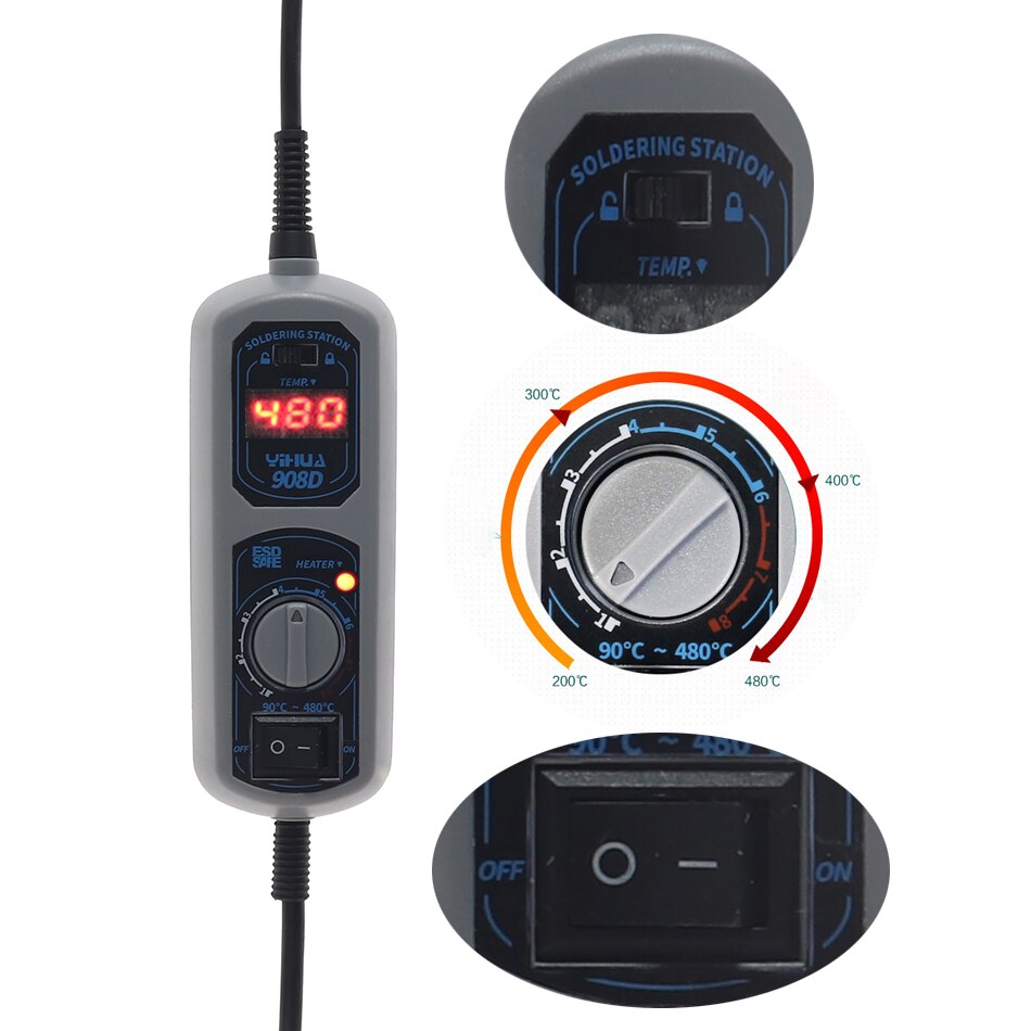 Yihua-soldador eléctrico 908D, herramienta de reparación, BGA, retrabajo, estaño, soldador Digital, temperatura ajustable, estación de soldadura de estaño