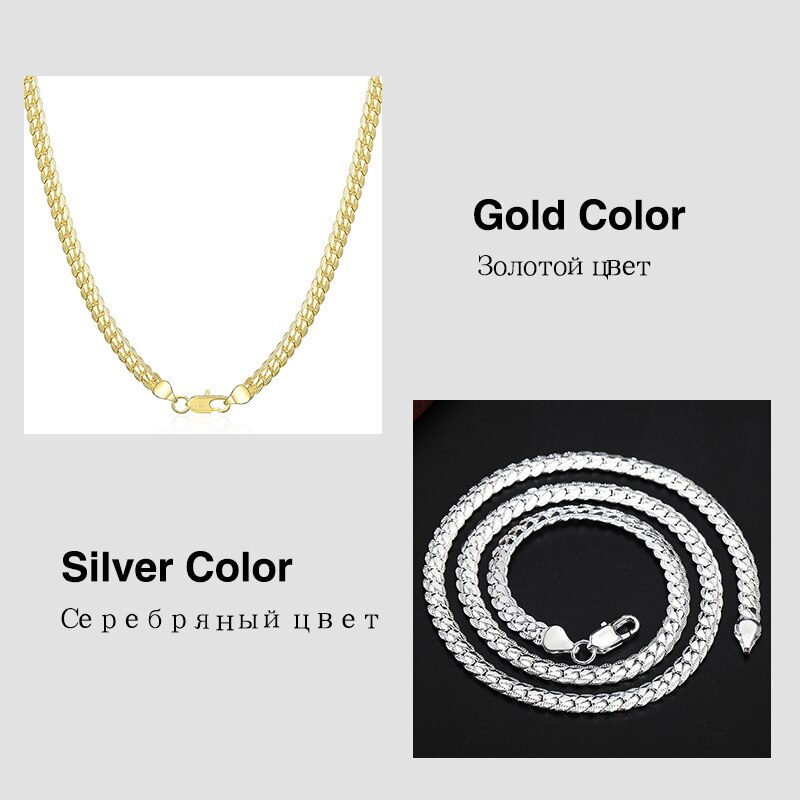 Gouden Kettingen Zilver 925 Breed 5Mm Platte Zijwaarts Ketting Voor Mannen Mode-sieraden