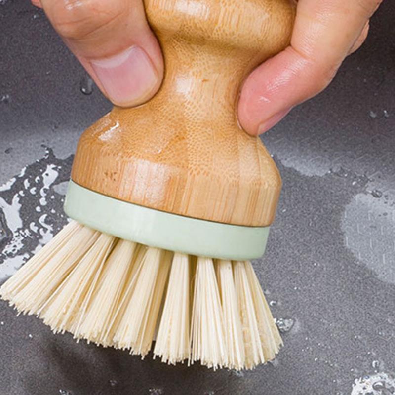 vajilla herramienta multifuncional para cepillo de limpieza de cocina Mini duradero mango de madera Redondo. Plato depurador de la olla Pan lavado