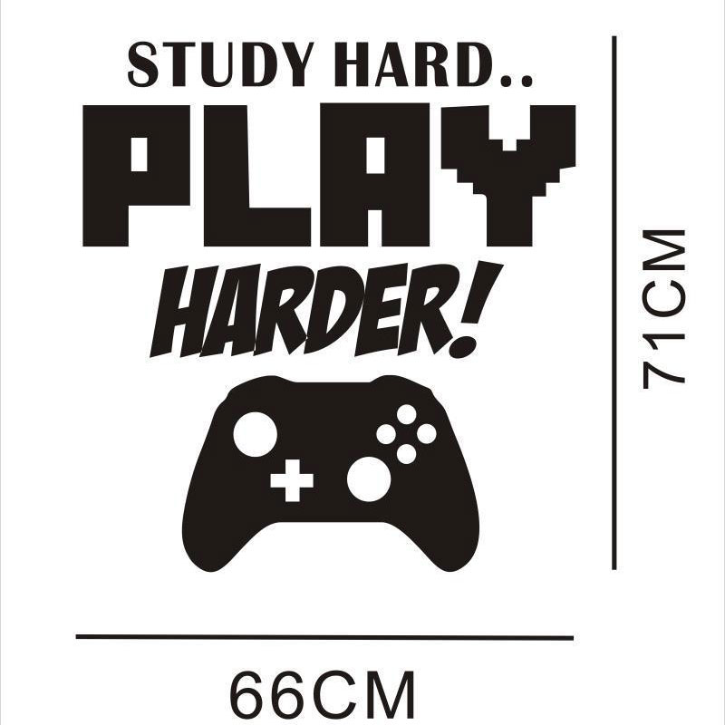 Study Hard Gamepad Quotes & Words Wall Sticker Artistic Background For Kids Rooms Home Decor Sticker Mural