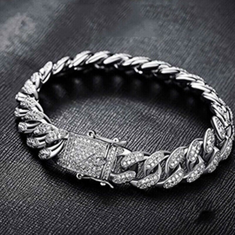 Men's Heavy Solid Alloy Curb Chain Bracelet Sand Blast BangleMen Hip Hop Rock Bracelet Jewelry Wrist Chain Bangle: GMSP719-Silver