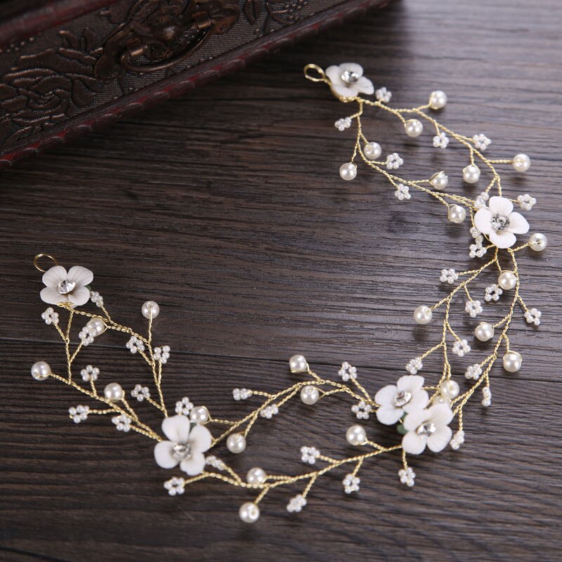 Hair Bands Pearl Wedding Hair Ornament Rhinestone Flower Women Bridal Head Decoration Handmade Crystal Hair Jewelry: A013