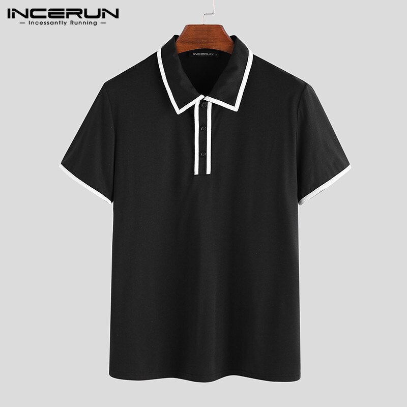 INCERUN Summer Men Shirt British Style Short Sleeve Lapel Streetwear Camisa Masculina Patchwork Breathable Summer Shirts: Black / 4XL