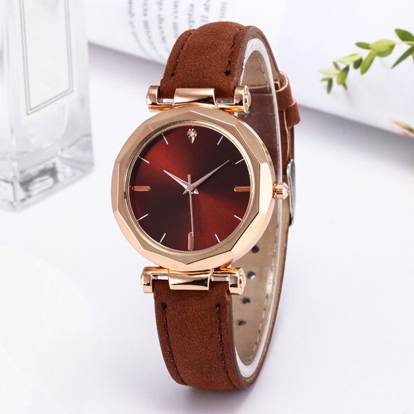 Luksus kvinder armbånd ure kvinder kjole kvinder dame ure læder bånd analog quartz armbåndsur: Brun