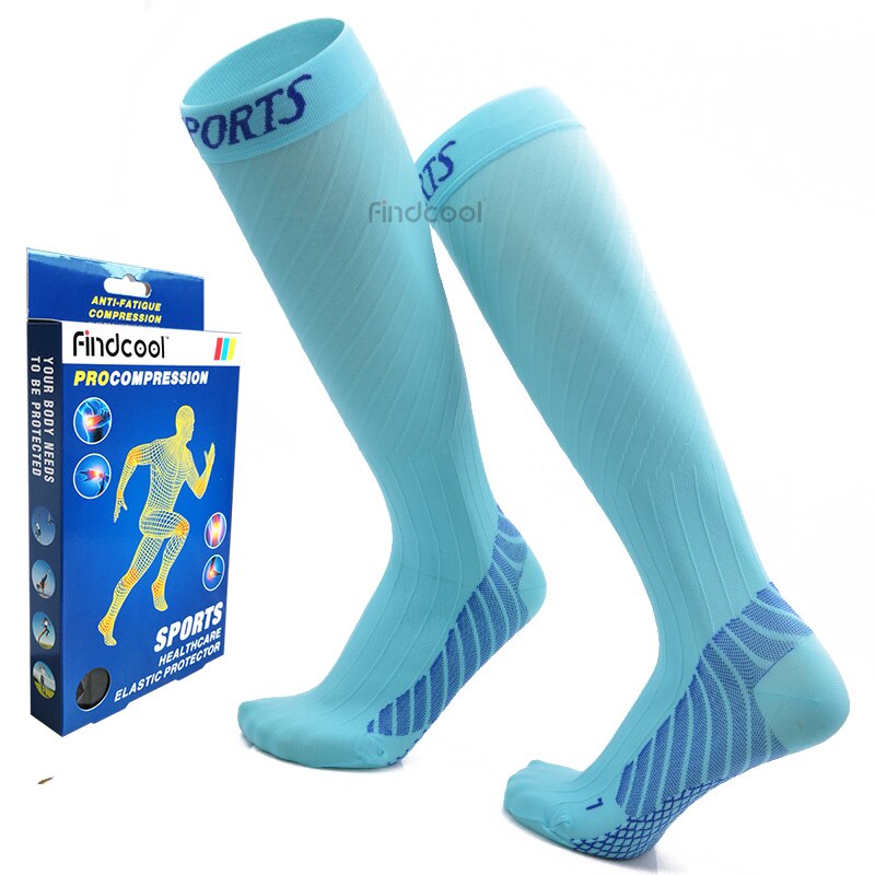 Findcool Running Marathon Socks Compression Stockings Men Women Outdoor Cycling Sports Socks: Ice Blue / S-M (EUR 35-38)