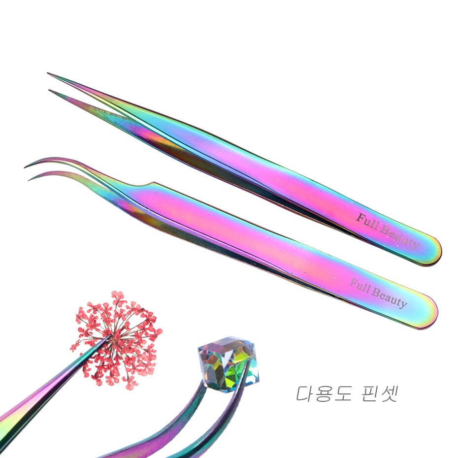 4 rodzaje prostych, zakrzywionych, tęczowych pęustawić robić przedłużania rzęs, makijażu, manicure, precyzyjnego wybierania, profesjonalnej pęsety robić brwi, fbt 1-4