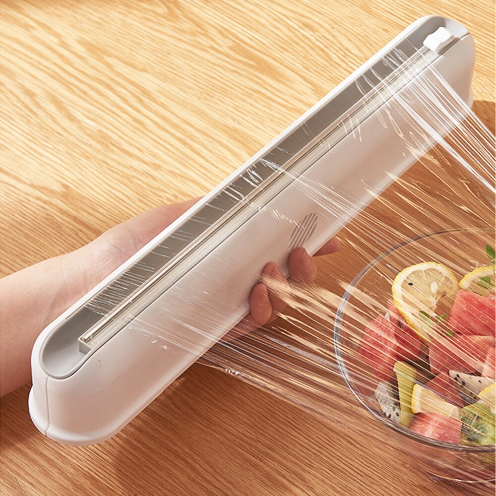 Food Wrap Dispenser Punch-free Fixing Food Wrap Cutter Kitchen Tool Cling Film Wrap Safety Durable Non-toxic Storage Organizer