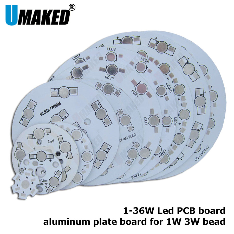 Placa de seguimiento de luz LED, base de placa de aluminio, placa PCB LED para chip led de alta potencia, 1W, 3W, 5W, 7W, 9W, 12W, 15W, 18W, 21W, 24W, 30W