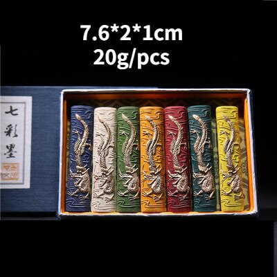 Mineral 12 Color Ink Stick Set Chinese Painting Calligraphy Ink Stone Watercolor Painting Stone Dragons Pattern Ink Grinding Set: C