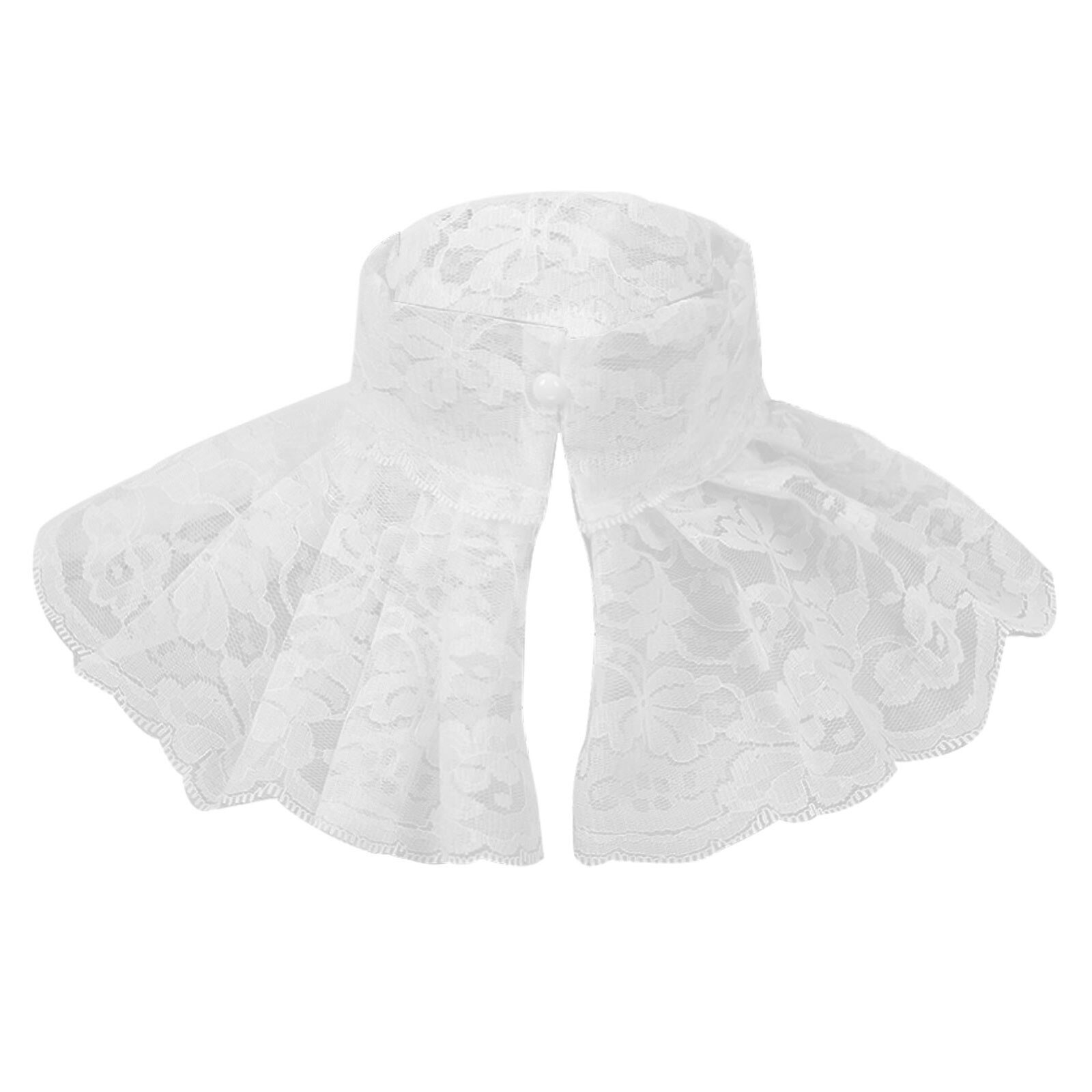 Women Sheer Lace Collar Victorian Renaissance Detachable Collar Ruffled Lace High Neck Collar Stage Party Shirt Dress Costume: White